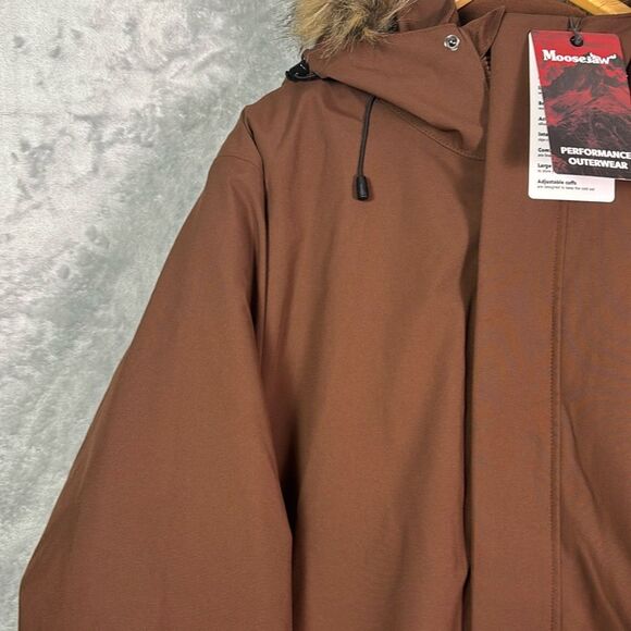 NWT New Moosejaw Brown FullZip Duck Down Filled Parka Adjustable Hood Size XLT - Picture 10 of 15